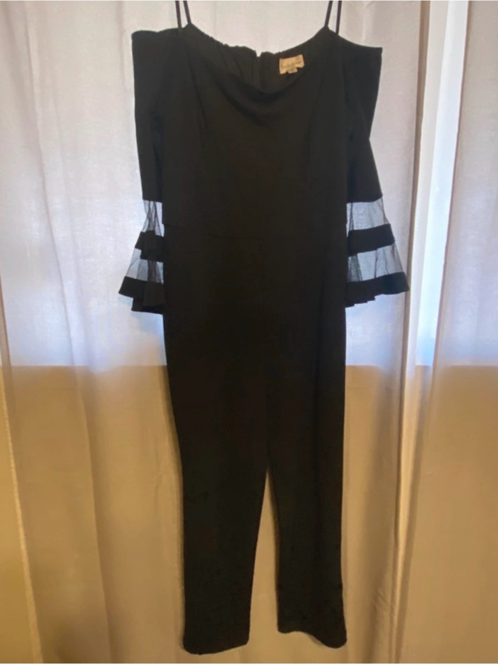 Premier Amours Jumpsuit, Black off the shoulder, Mesh Bell sleeves,cocktail chic